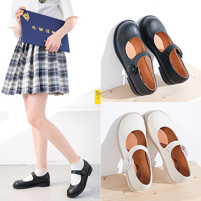 单鞋女平跟JK鞋女一字扣魔术贴圆头复古玛丽珍制服高跟鞋范顺2130