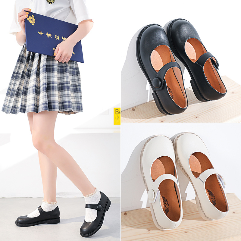 单鞋女平跟JK鞋女一字扣魔术贴圆头复古玛丽珍制服高跟鞋范顺2130