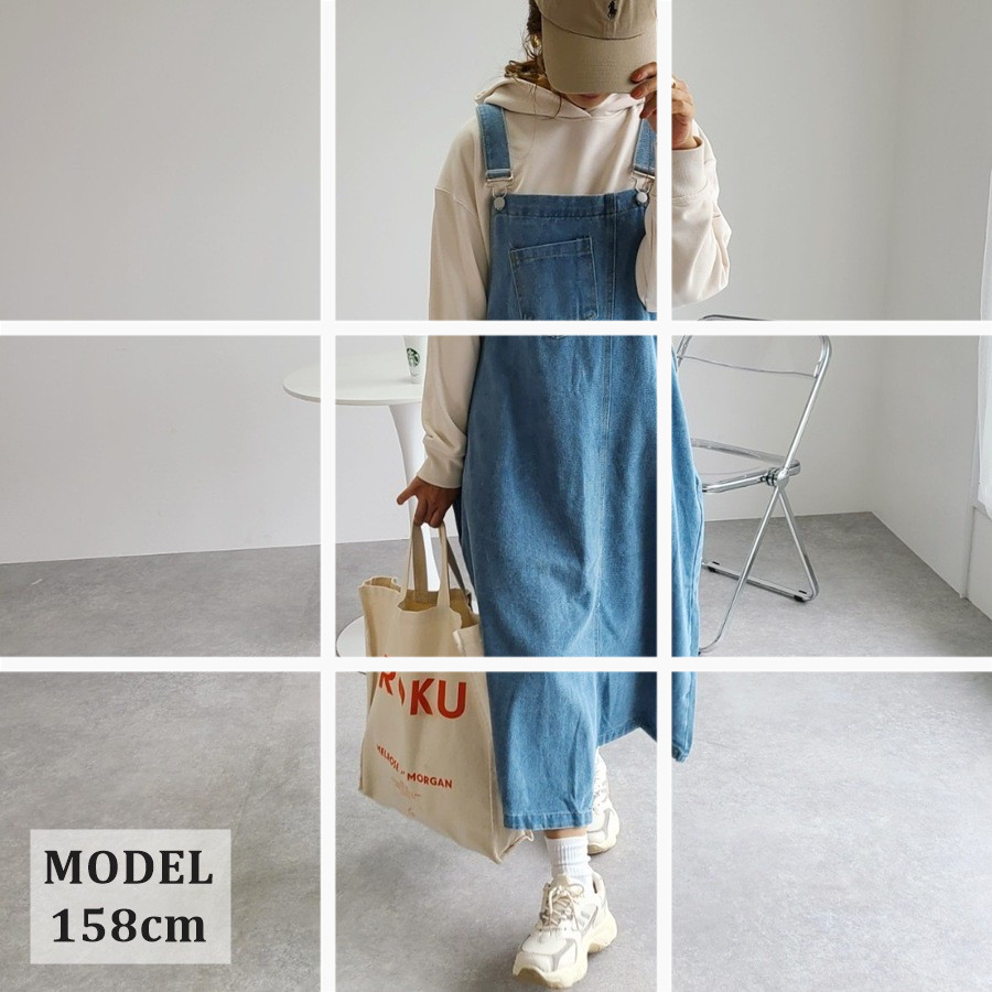 现货！2021秋冬季日韩乐天新款宽松显瘦开衩背带牛仔裙吊带连衣裙