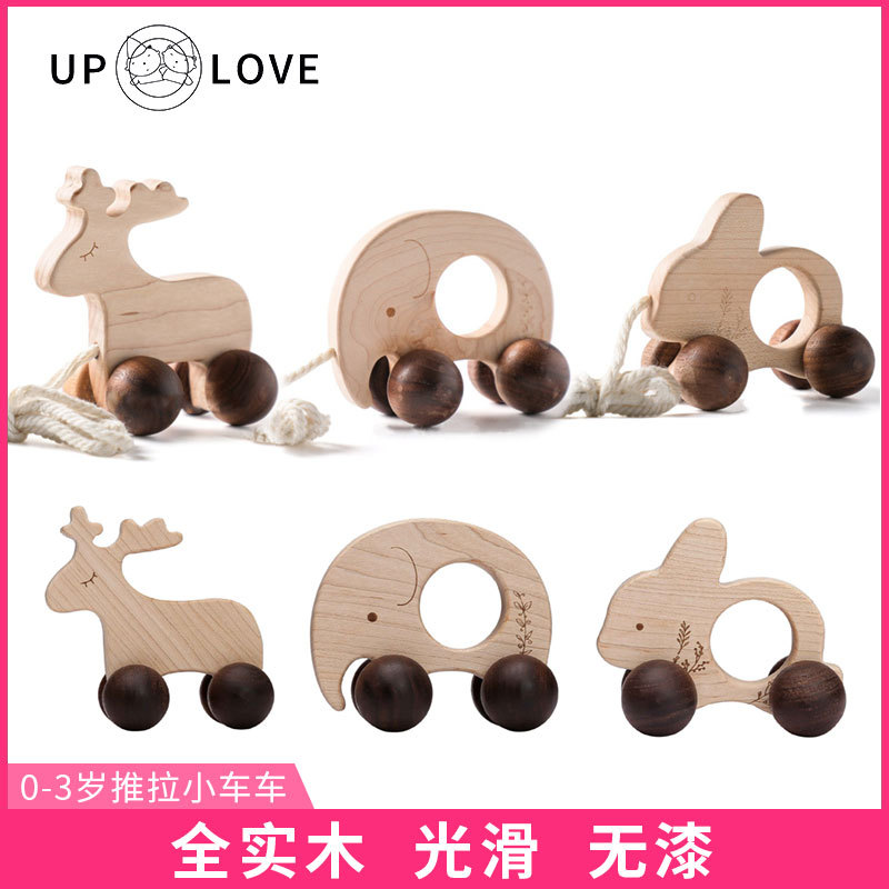 Wooden children's educational early education toys log inertia Beech animal car baby soothing toddler push and pull toys