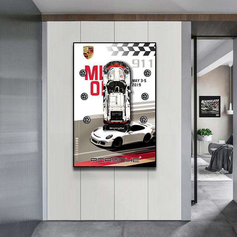 Bloques de construcción en la pared Sala de estar Fondo de pared Pintura decorativa Pintura física tridimensional Dormitorio infantil Motocicleta mural en la pared