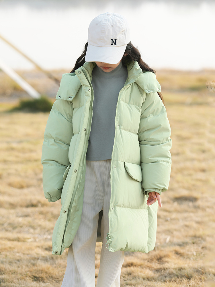 Children's long velvet down jacket