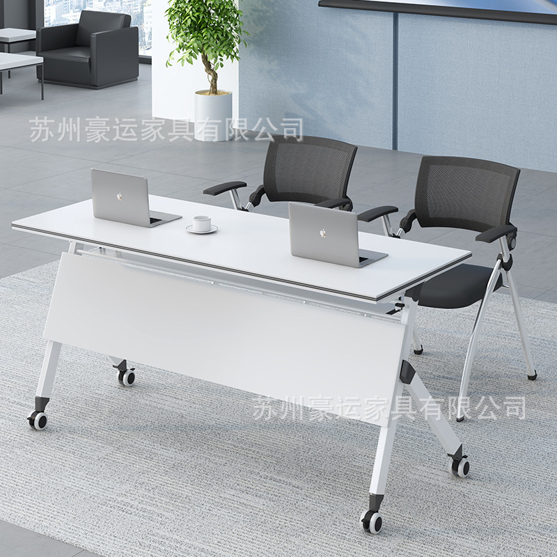 Combination Double Student Desk Folding Training Table and Chair Tutoring Class Conference Table Long Table Flip Table Removable with Wheels