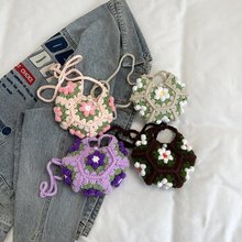 成品手工钩织祖母格花朵单肩包斜挎包泡芙花编织女包
