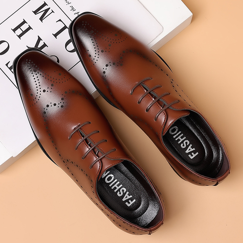 British large black business soft sole suit, summer casual leather shoes, men's wedding shoes_voghion.com