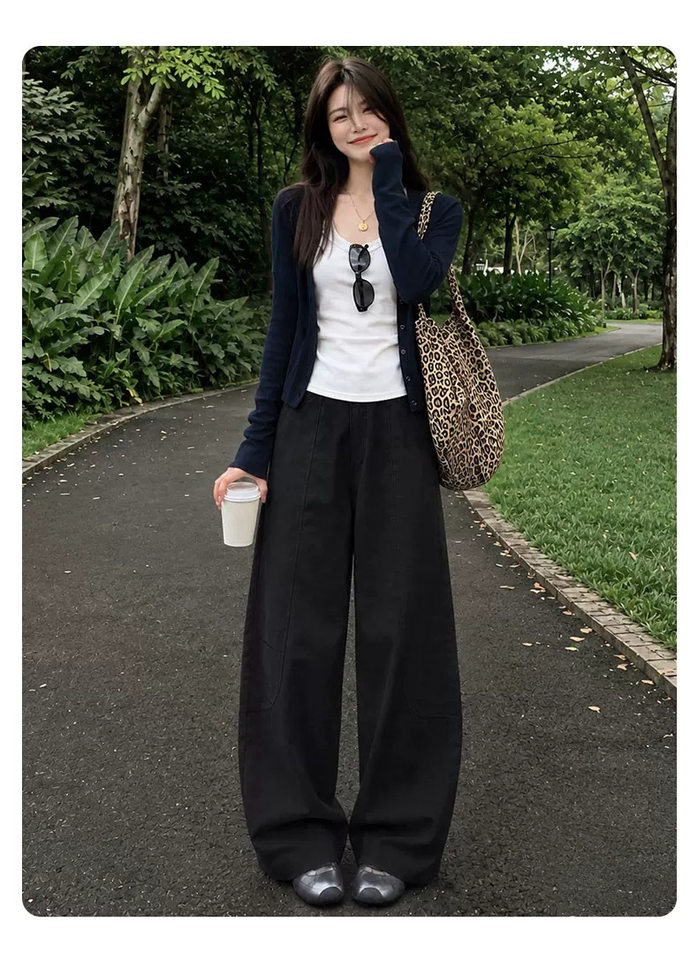 Quần ống rộng nữ cạp cao dáng suông thoải mái phong cách thường ngày — Kaki [Kiểu thông thường], Kaki [dành cho người cao], Kaki [dành cho người nhỏ nhắn], Màu xám nâu [dành cho người cao] chi tiết 19