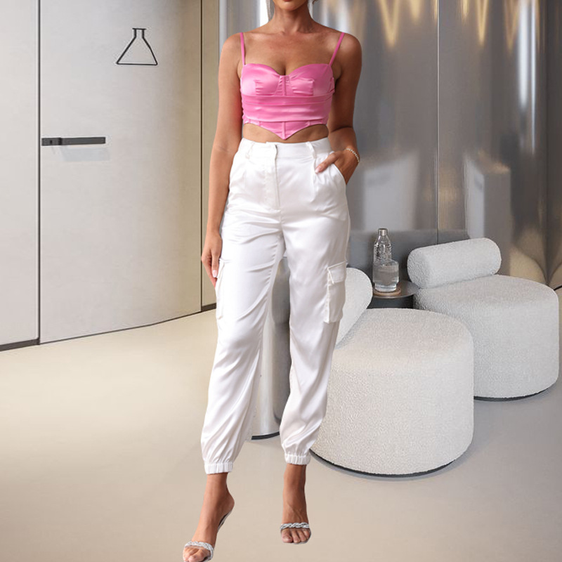 Europa y América ins estilo popular color sólido pequeño camisola mujer verano desgaste sexy backless encaje-up corto top