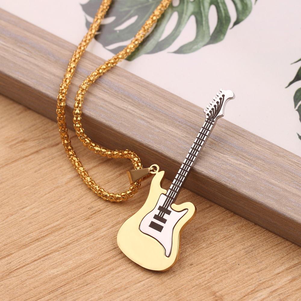 Guitar Pattern Hip-hop Guitar Alloy Plating Men's Pendant Necklace