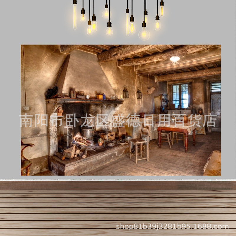 Amazon cross border country farmhouse kitchen fireplace photo background vintage birthday party banner photography background cloth Amazon cross border country farmhouse kitchen fireplace photo background vintage birthday party banner photography background cloth