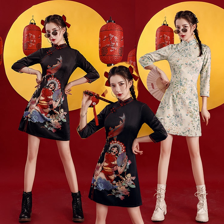  cheongsam young girls Retro Chinese Dresses Qipao Side slit Asian Theme Party Cosplay Dresses for women girls  restore ancient ways