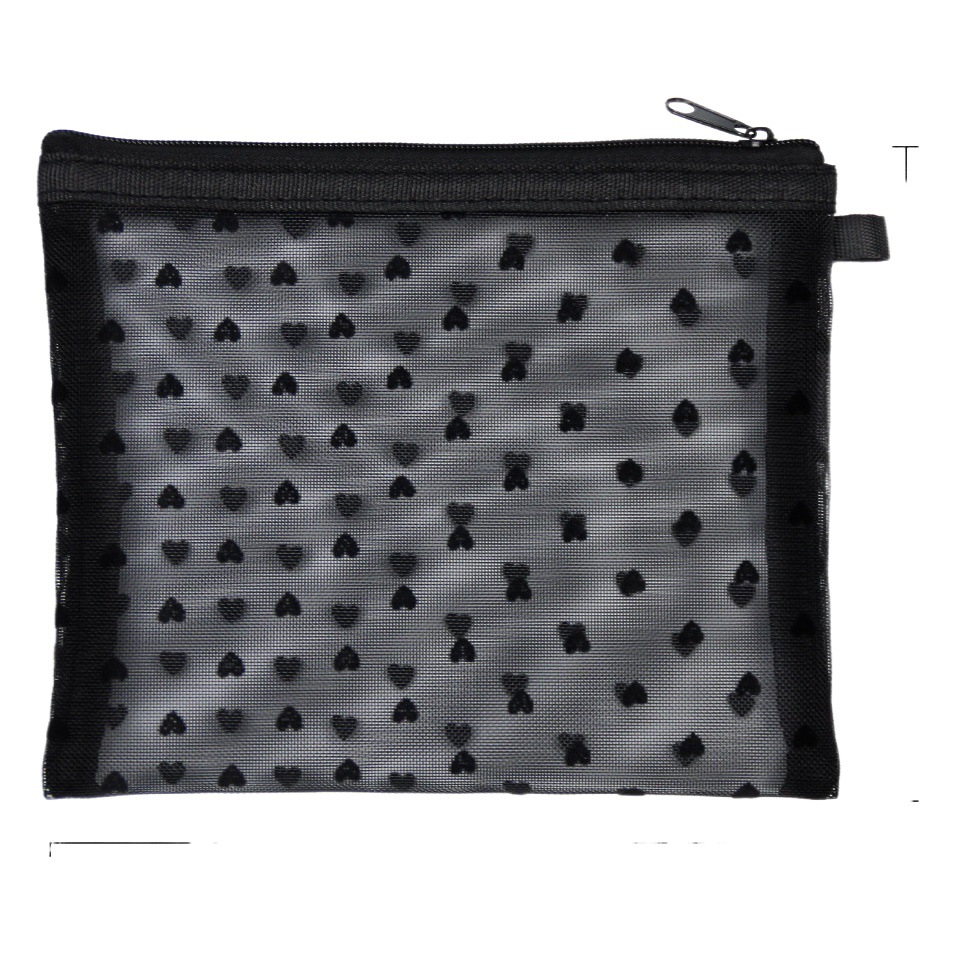 Nueva bolsa de cosméticos de malla de amor de flocado bolsa de almacenamiento de cosméticos Portátil Bolsa de cosméticos de malla simple de alto aspecto