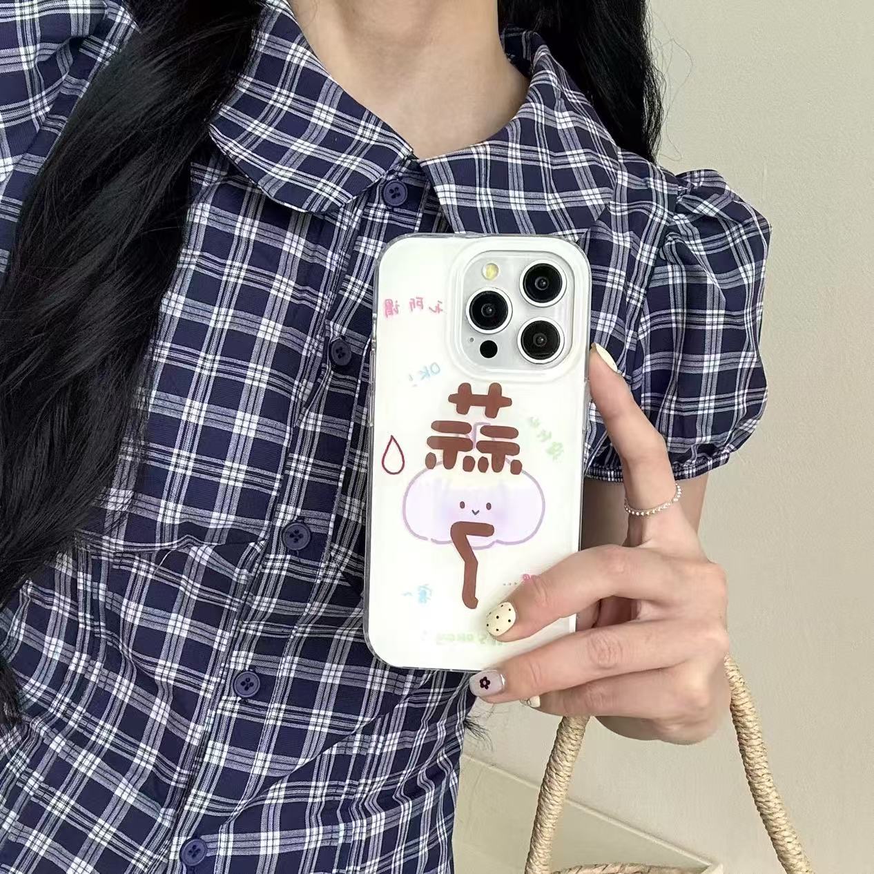 Divertido texto creativo de dibujos animados ajo adecuado para iPhone16ProMax Apple 14 funda para teléfono móvil 14 mujer 13 nuevo