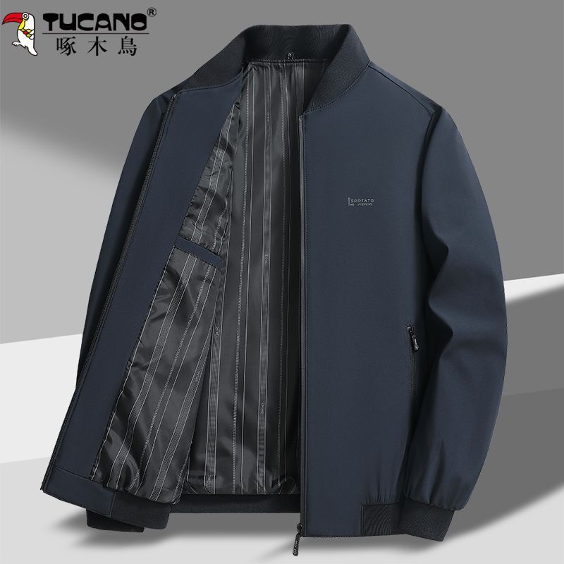 Woodpecker Spring & Fall Dad Jacket 50 and 60 Years Old Middle-Aged Men's Baseball Collar Business Casual Jacket Anti-Wrinkle