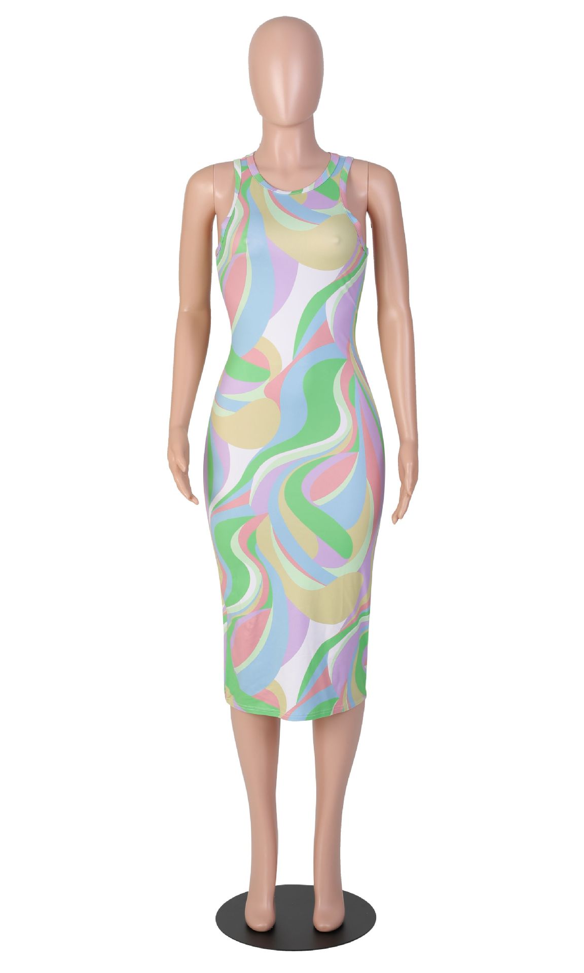 Printed Sexy Tight Sleeveless Round Neck Long Dress display picture 4