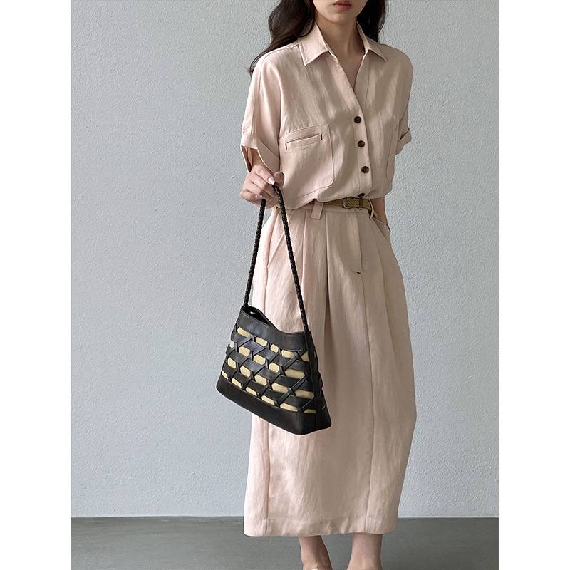 Jiangzuo Old Money Style Linen Women's Summer Dress with a High-End Feel, Short-Sleeve Dress, Women's Summer Long Dress with Belt 1606 Jiangzuo Old Money Style Linen Women's Summer Dress with a High-End Feel, Short-Sleeve Dress, Women's Summer Long Dress with Belt 1606