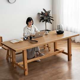 北欧全实木餐桌椅组合餐厅饭店长条桌凳日式大板桌子家用原木桌子