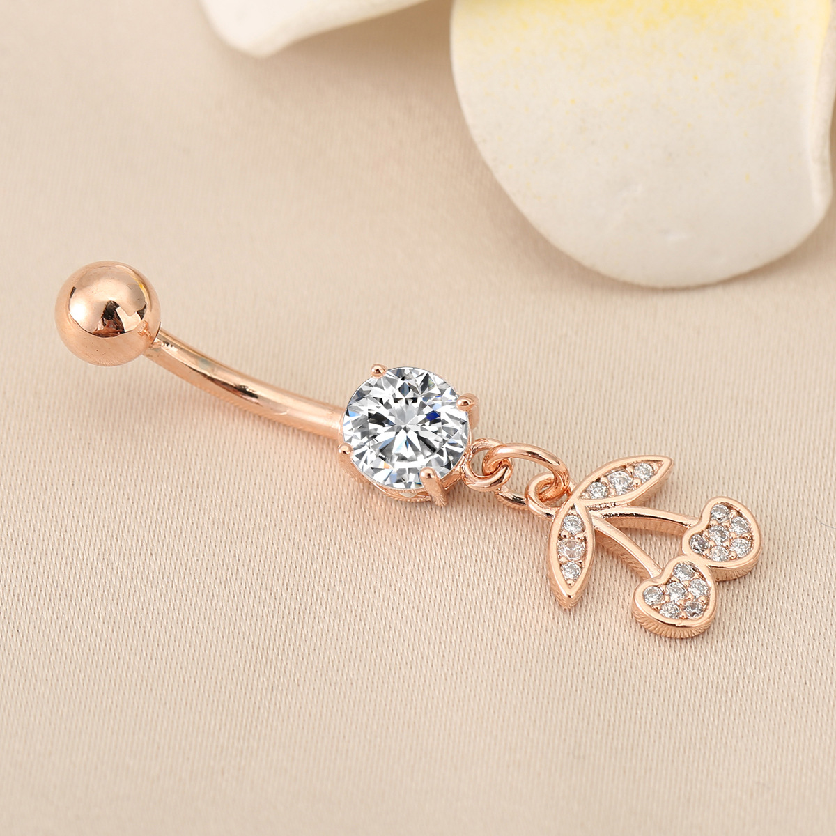 Cherry Shaped Navel Piercing With Diamonds For Women_voghion.com