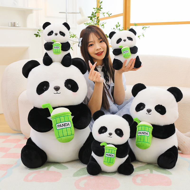 Cute milk tea panda doll plush toy panda doll comfort doll cross-border children's day gift wholesale