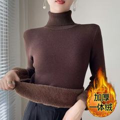 高领毛衣女加绒加厚2025秋冬新款一体水貂绒内搭上衣打底衫女冬厚