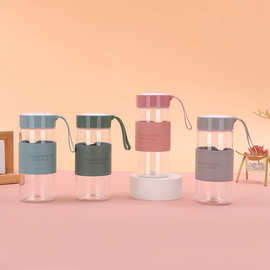 网红学生夏季水杯简约透明杯子带杯套便携户外提手随行杯批发LOGO