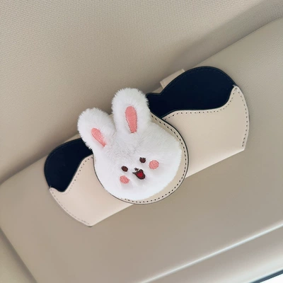 Car Glasses Clip/Bill Clip — Visor, Sunglasses Clip, Car Driver's - off-white-glasses-case-and-leather-case-plush-bunny