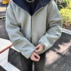 春秋季新款连帽宽松重磅厚重简约百搭宽松连帽外套修身百搭宽松