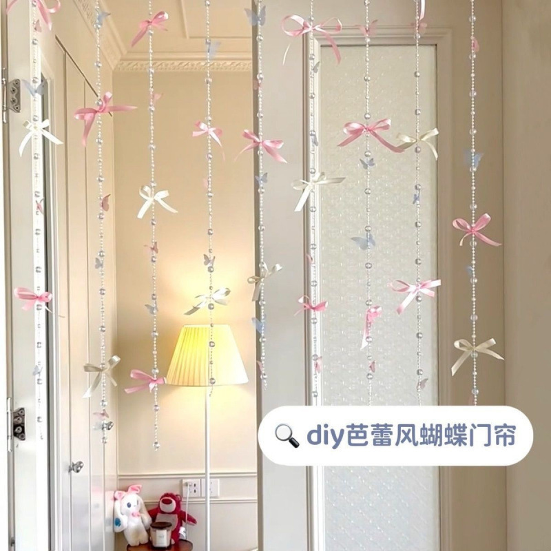 Ballet Bow Bead Chain Door Curtain Atmosphere Bedroom Entrance Decoration Girl's Room Arrangement Super Fairy Dreamy Ins Style Ballet Bow Bead Chain Door Curtain Atmosphere Bedroom Entrance Decoration Girl's Room Arrangement Super Fairy Dreamy Ins Style