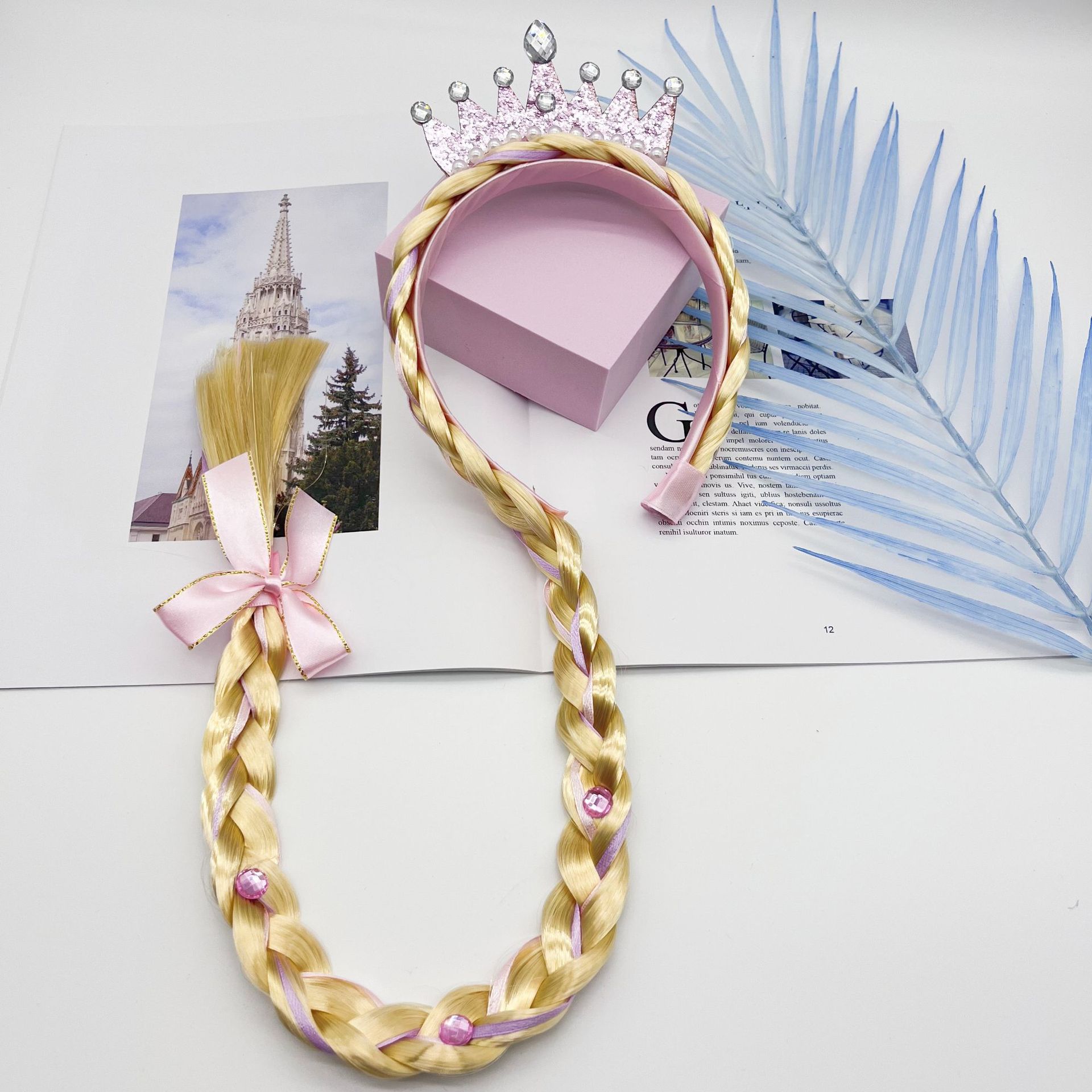 Sweet Crown Bow Knot Wig Synthetics Cloth Handmade Inlay Rhinestones Hair Band display picture 4