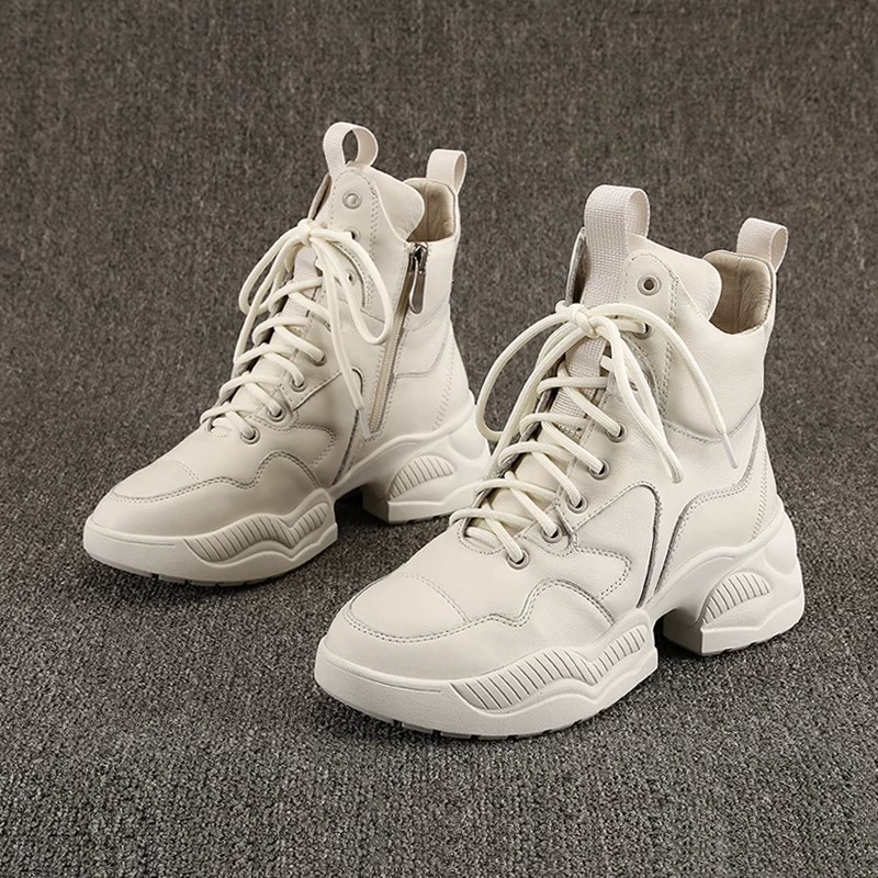 Женские высокие туфли из натуральной кожи на толстой подошве, зимние ботинки на флисовой подкладке, популярные короткие ботинки в британском стиле интернет-знаменитостей, модные и универсальные.