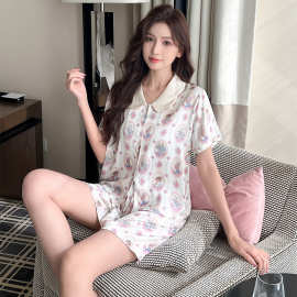 2026睡衣女高密冰雪丝公主领短袖短裤时尚家居服套装 M-XXL四码