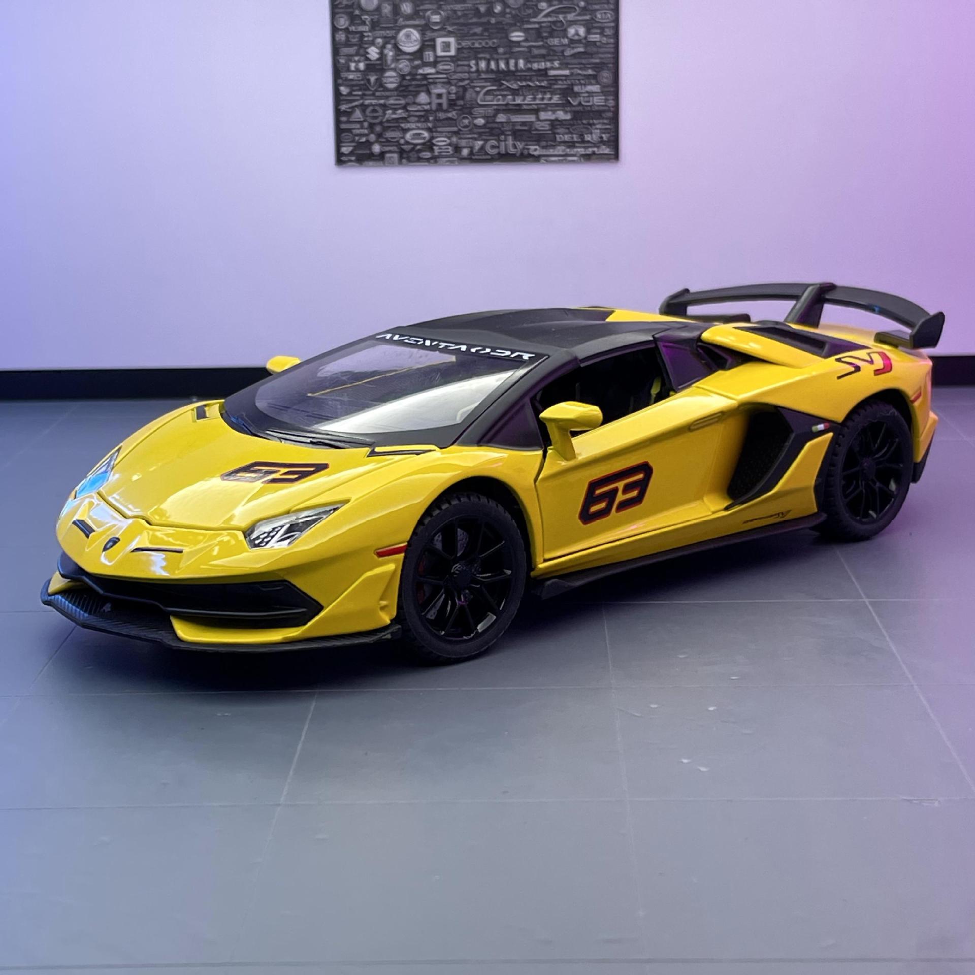 Jianyuan aleación coche modelo 1 a 24 Lanbo SVJ63 coche deportivo sonido y luz tire hacia atrás juguete coche música modelo decoración colección