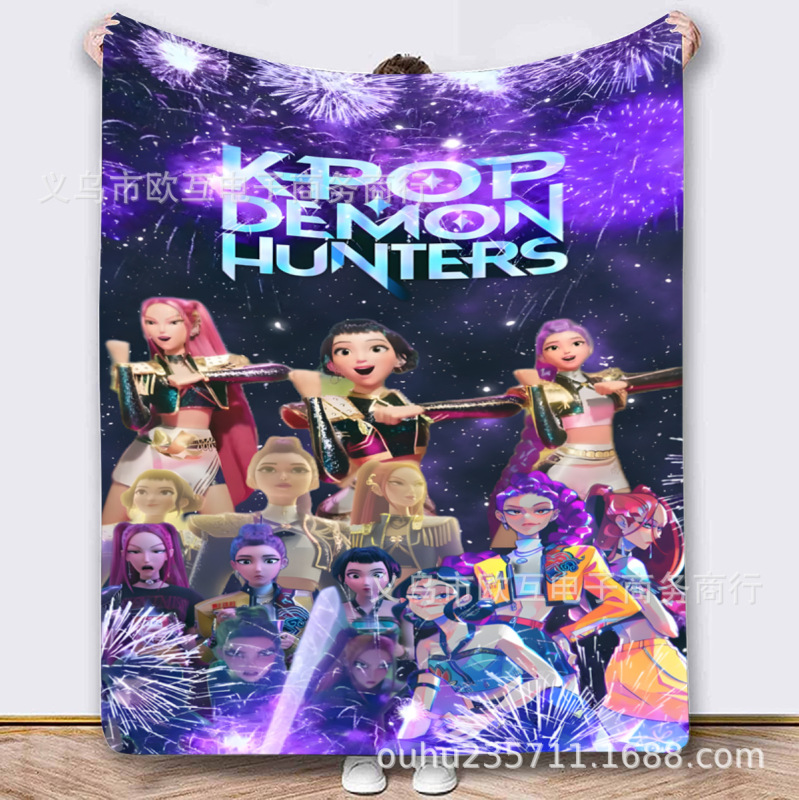 外国爆款K-POP猎魔女团（HUNTR/X）图案法兰绒毛毯 Demon Hunters|undefined