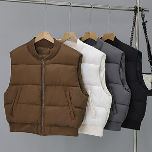 South Korea Autumn and Winter New Vertical Collar Down Cotton-padded Jacket Vest Women's Short Loose Casual Outer Wearing Vest Warm