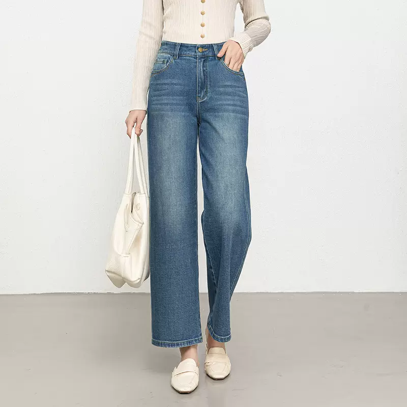 如果小个子弹力直筒牛仔裤女2026春季新款多色休闲百搭九分裤8267