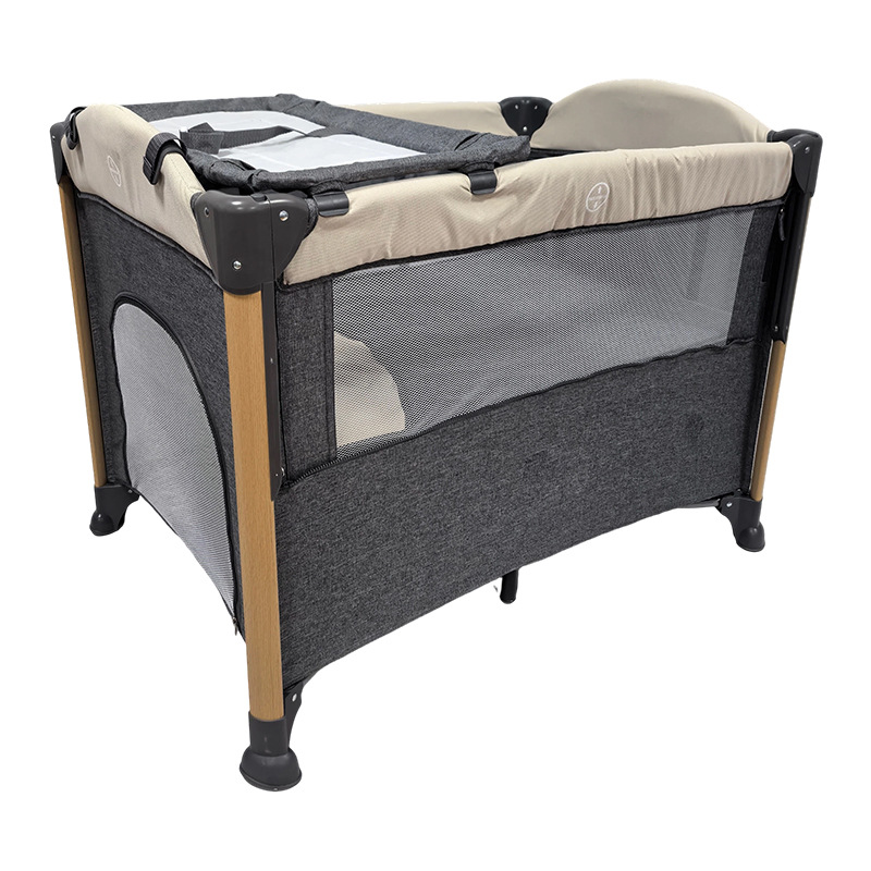 Cama de juegos para bebés pintada de madera con tela de malla transparente de alta densidad con tablero de lavado plegable para dormir cama protectora para bebés domésticos