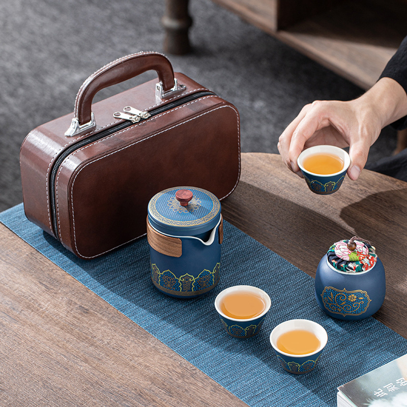 简约旅行茶具套装个性化LOGO活动礼品快客杯陶瓷礼物礼品皮箱茶具