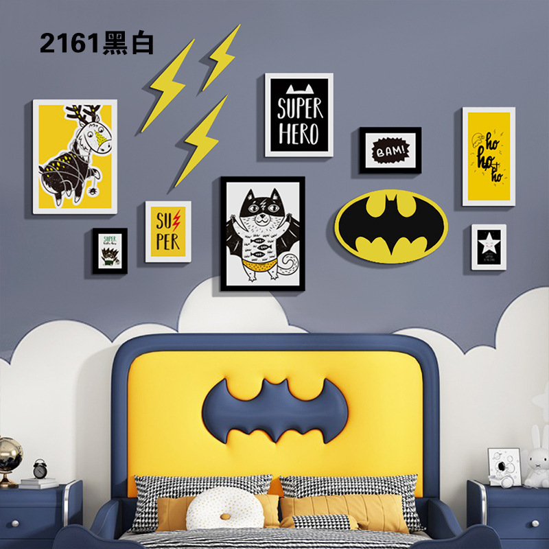 Polymer_2161 Children's Room Cartoon Batman Decorative Painting Combination Photo Frame Hanging Painting Bedroom Bedside Photo Wall