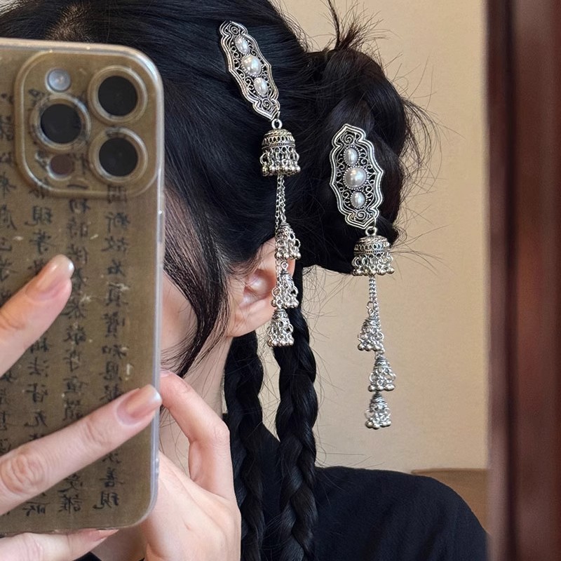 モンゴルレトロ重工業タッセルベルヘアピンハイエンドファッション女性サイドクリップ前髪クリップヘアピンカモノハシクリップ|undefined