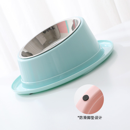 New slanted anti-ant hat bowl 2-in-1 single bowl stainless steel anti-slip neck protection cat food bowl cat bowl