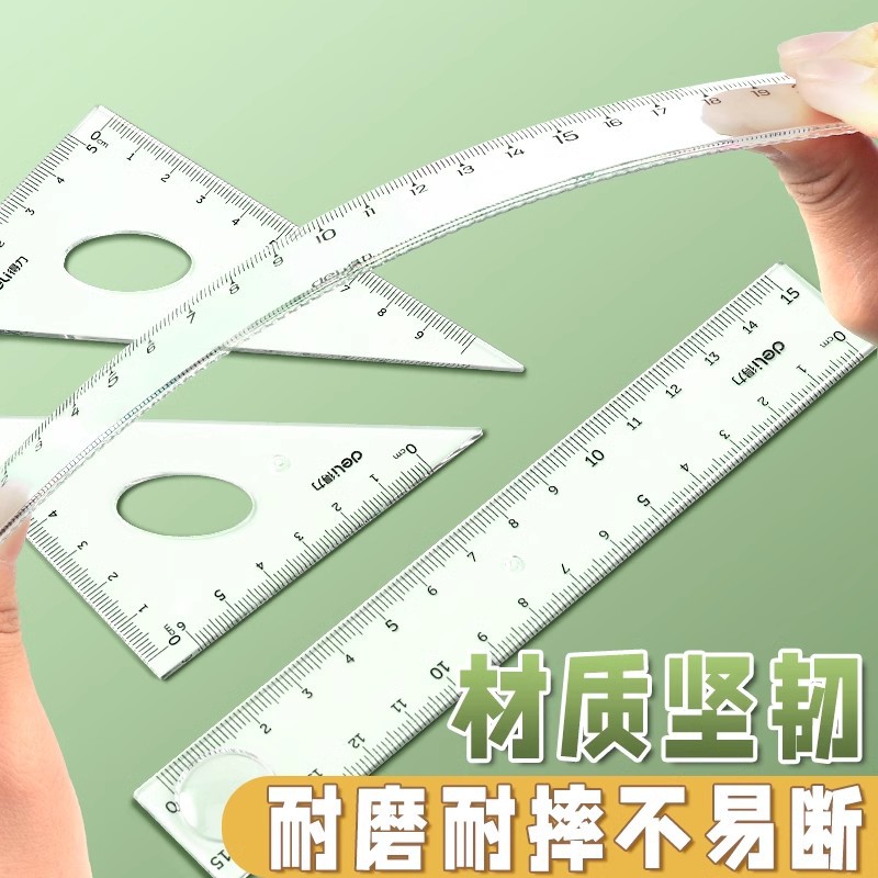 Set Deli de 4 reglas escolares, triángulo y regla transparente, estilo japonés y coreano, multifuncional, al por mayor