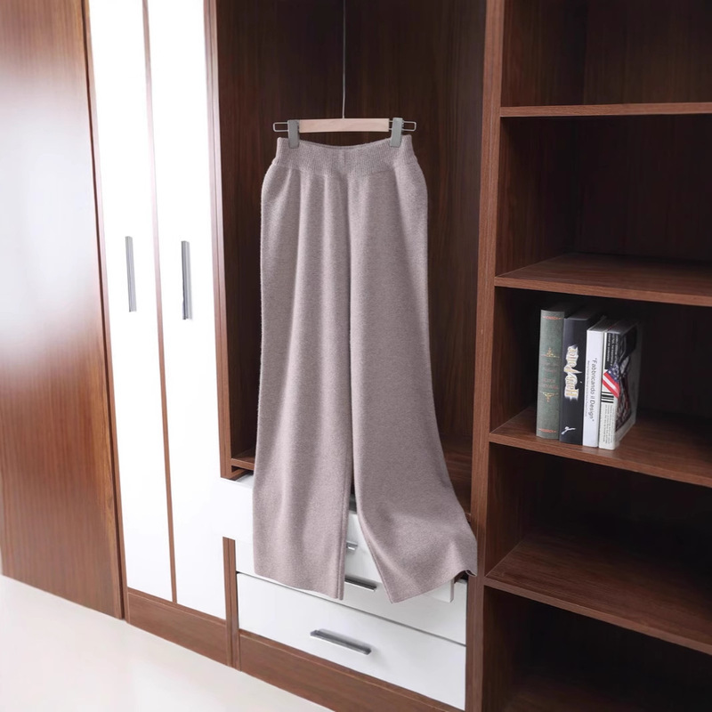 100% Wool Wide-Leg Pants for Women, Autumn and Winter New High-Waisted Slimming Loose Casual Straight-Leg Floor-Length Pants