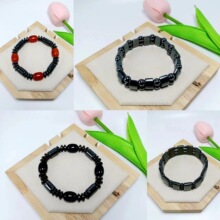 黑胆石手串 赤铁矿手链吊坠简约串珠弹力手链男士磁性手串diy配饰