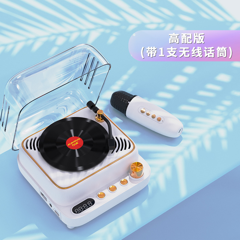 レトロな黒いゴムのレコード機のbluetooth音響のミニはk歌の小さいスピーカーの無線のアイデアの贈り物のマイクの音砲を歌います。|undefined