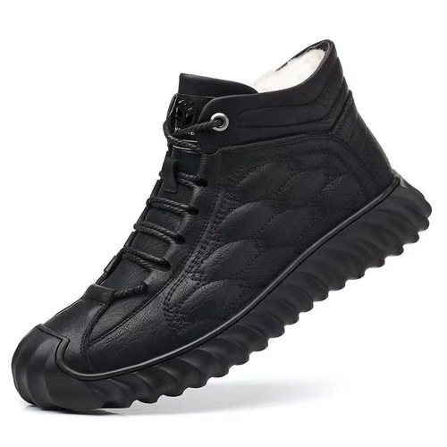 Boots for Men, Men's Snow Boots, Combination of Leather and Fleece, Winter Men's Cotton Leather Boots, Warm, Thick Fleece Lining
