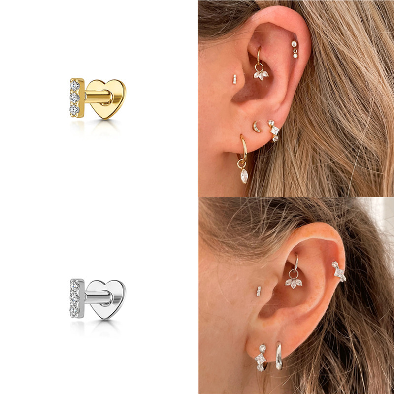 Europa y América Venta caliente s925 plata esterlina ins estilo simple diamante-incrustado personalidad cartílago piercing amor hilo piercing oído hueso uñas