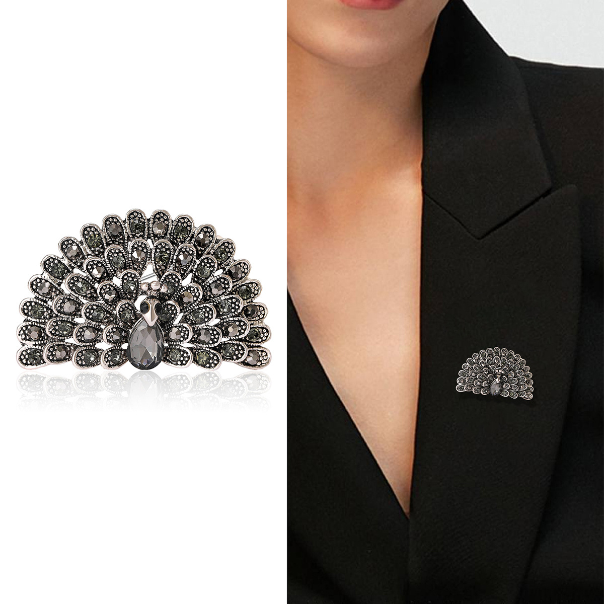 16g Weight Rhinestones Inlay Material Brooches Classification Banquet Occasion Alloy Material Peacock Pattern All Seasons Season Women's Gender Inlay Design Retro Style Retro Pin Peacock Alloy Inlay Rhinestones Women's Brooches 2