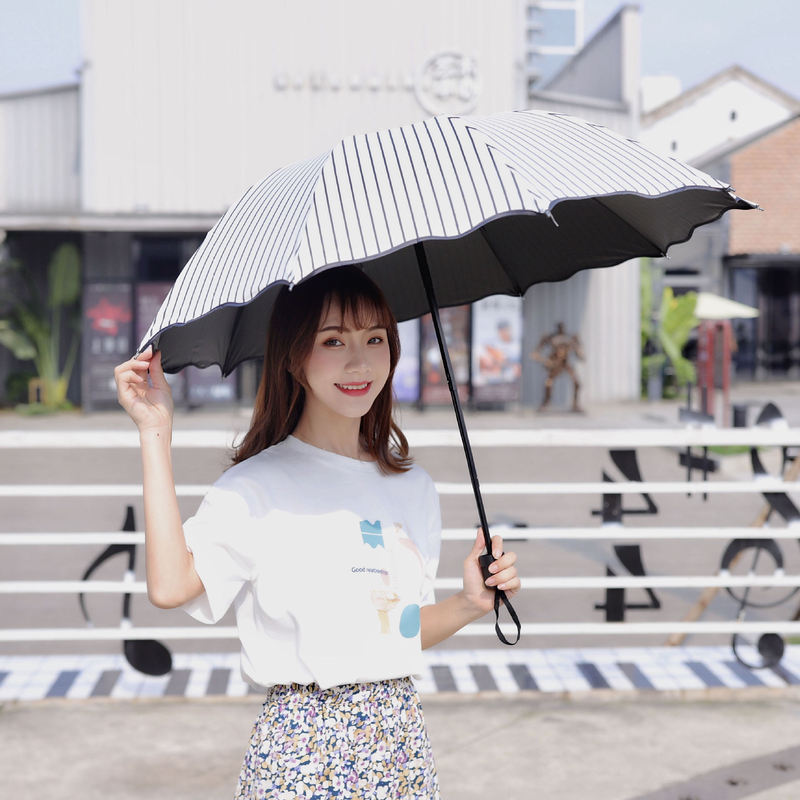 Umbrella sun protection umbrella simple striped folding rain dual-use umbrella South Korea fresh black glue sun umbrella