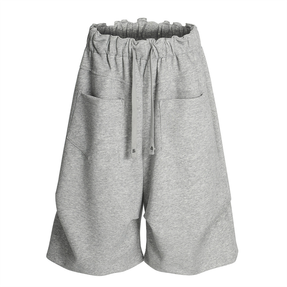Trendy Loose-Fitting Men's Sweatpants with a Unique Design, High Street Style, Cargo Wide-Leg Pleated Sports Shorts