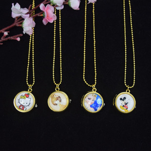 Cartoon Rotatable Animation Golden Pocket Watch Men and Women's Watch Electronic Watch Rotating Flip Pocket Watch