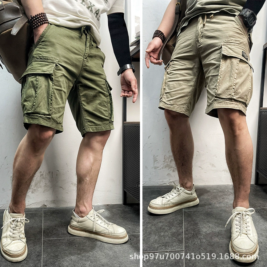 Летние легкие шорты для мужчин ретро эластичный пояс повседневные укороченные брюки тренд дикие спортивные брюки